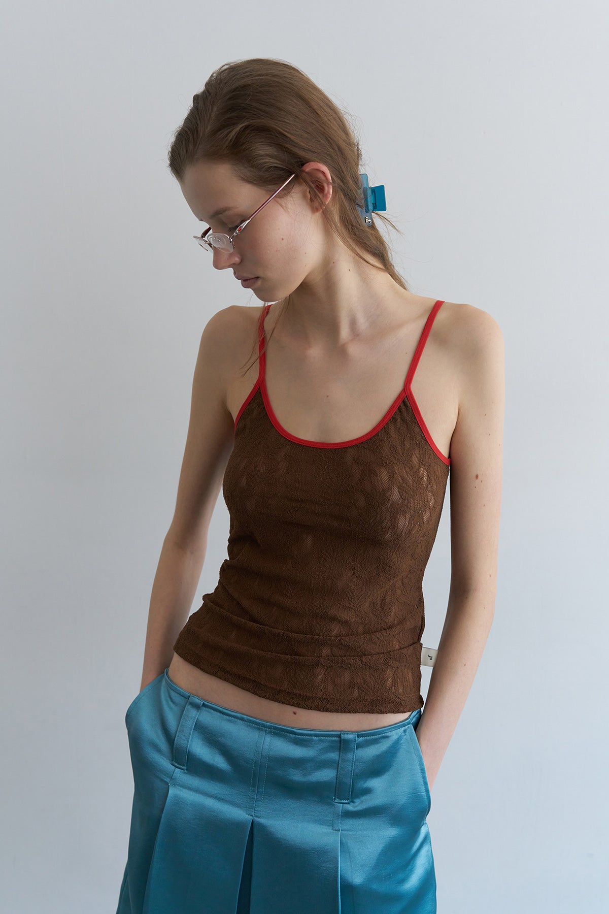 Overdueflair Texture Combi Sleeveless Brown Lace