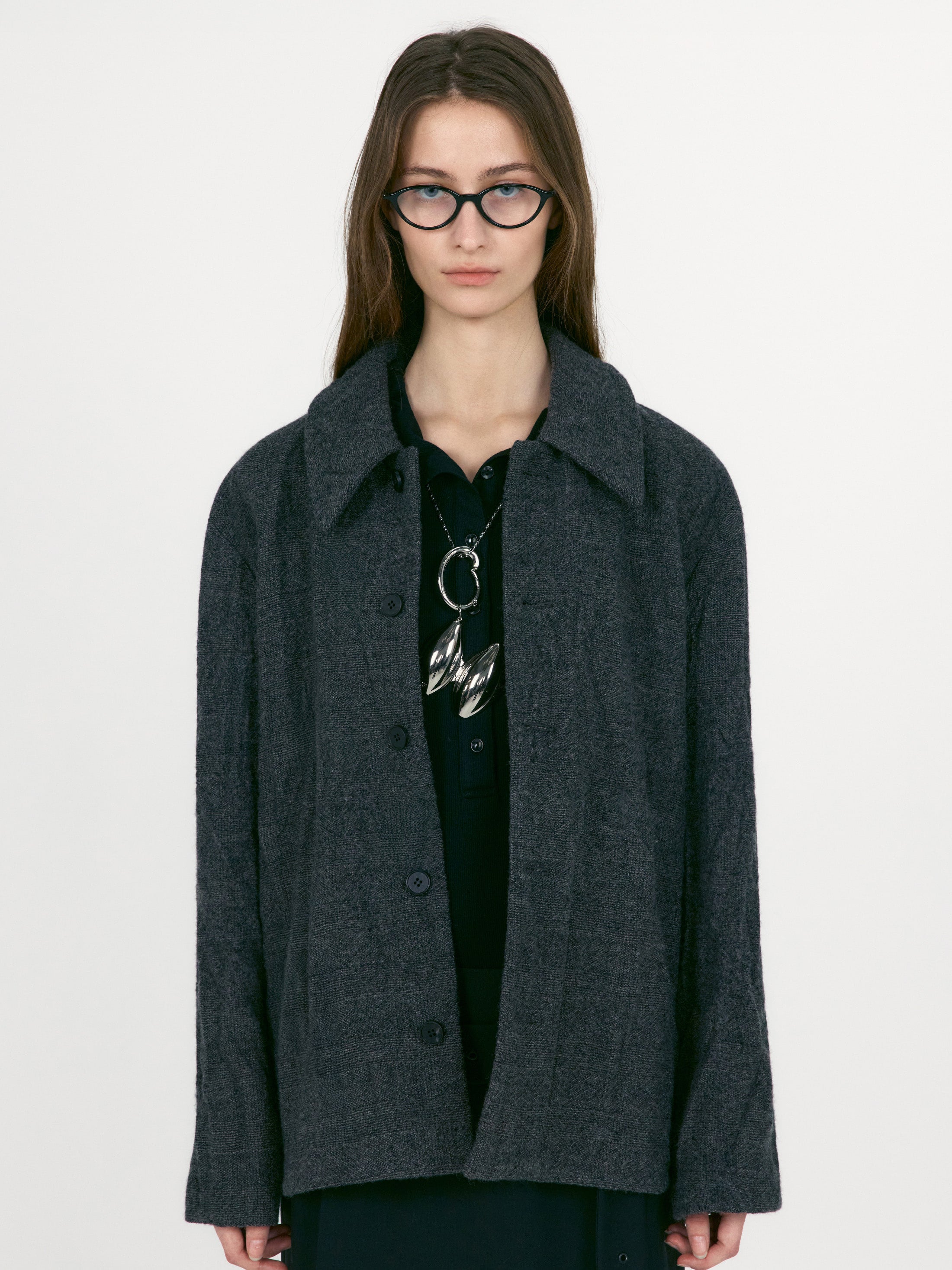 [low_classic] Crumpled Wool Collar Jacket
Tweed Check Grey