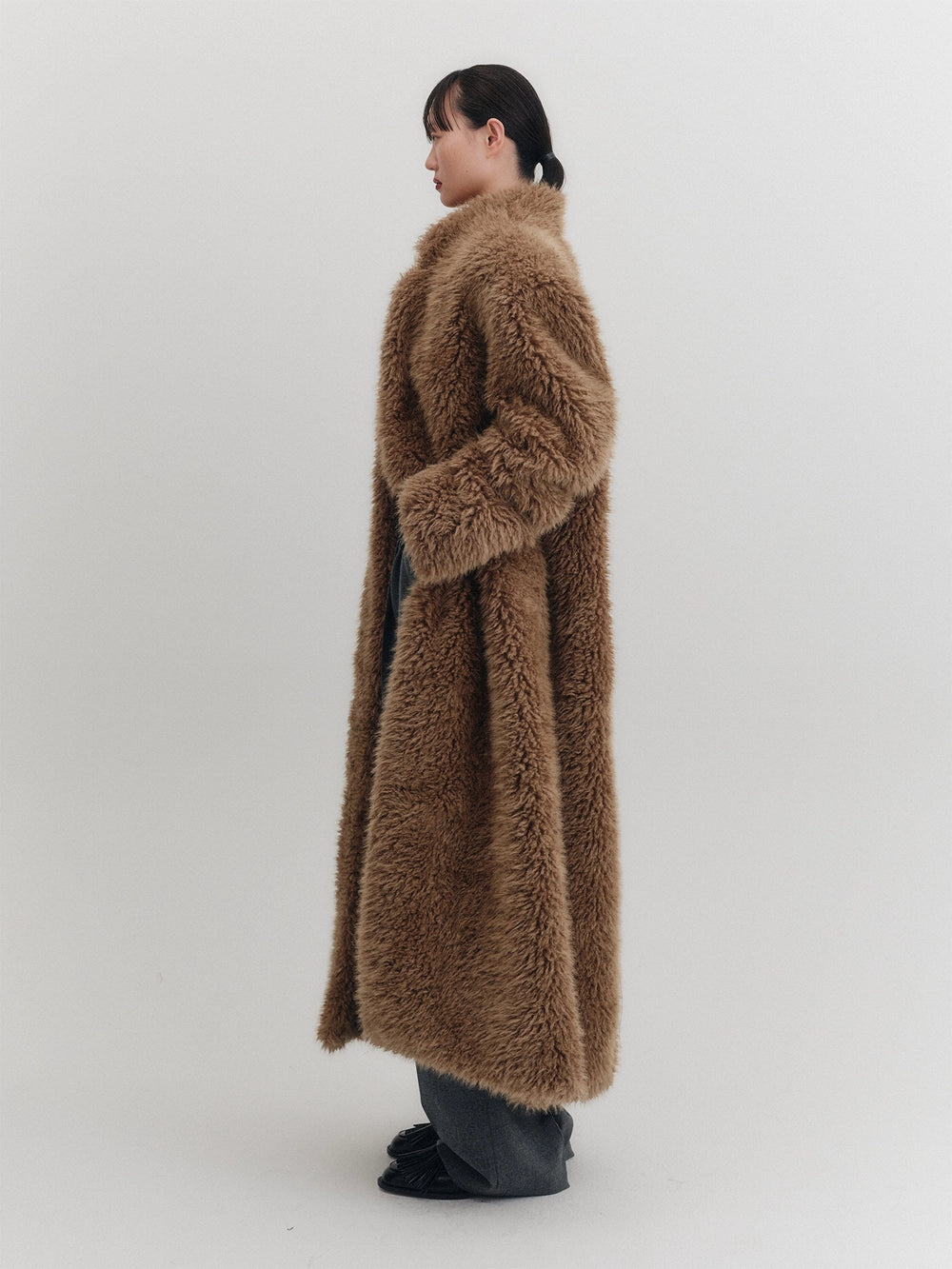 EENK Oversized Faux Fur Long Coat - Camel