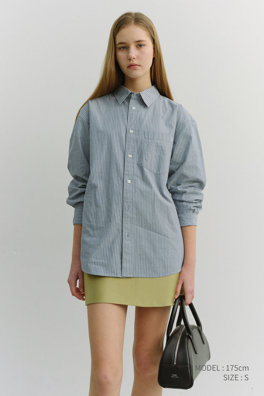 Dunst Unisex 2-Way Oversized Striped Shirt Blue Stripe