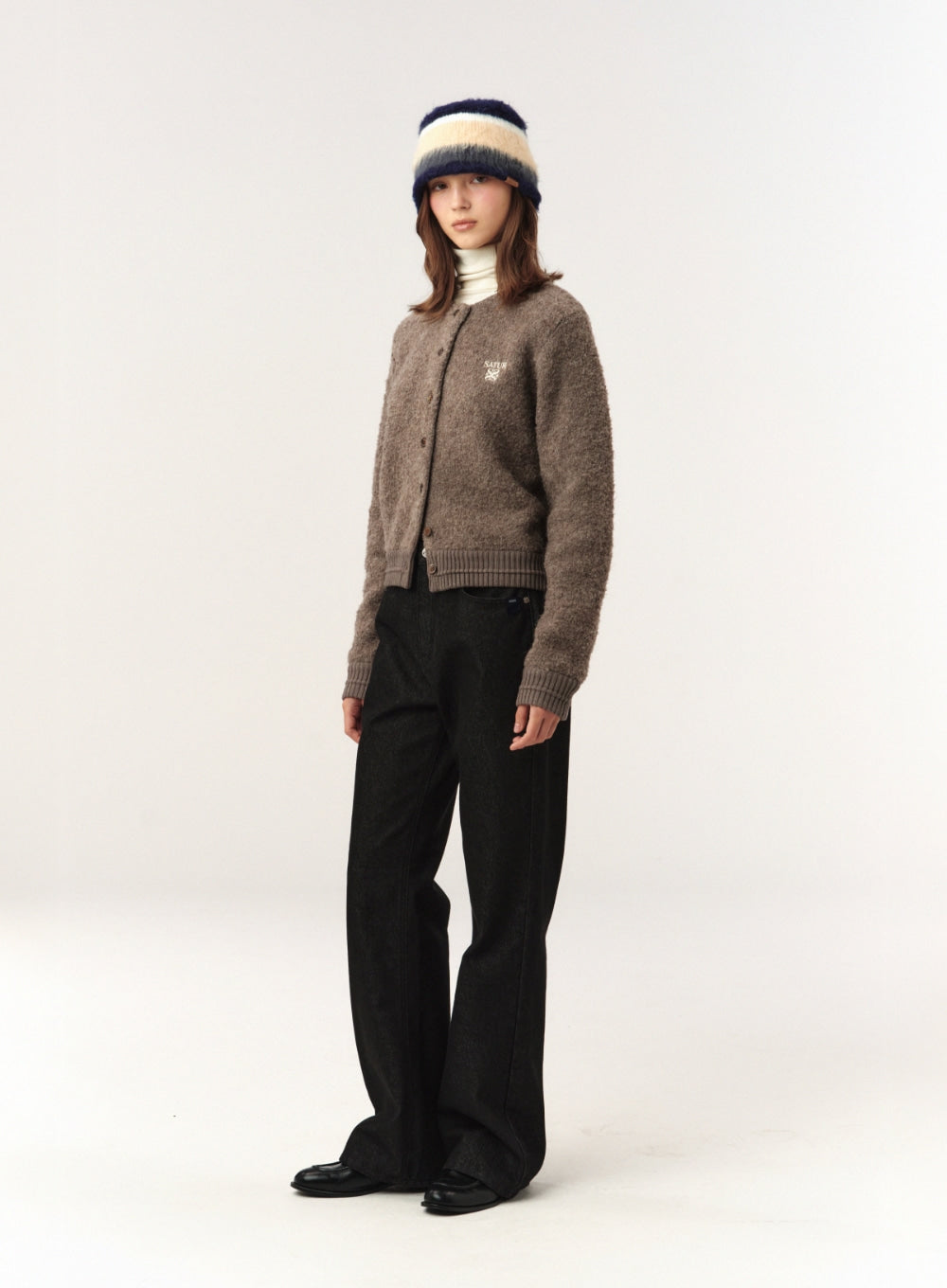 [satur] Stripe Knit Bucket Hat - Navy