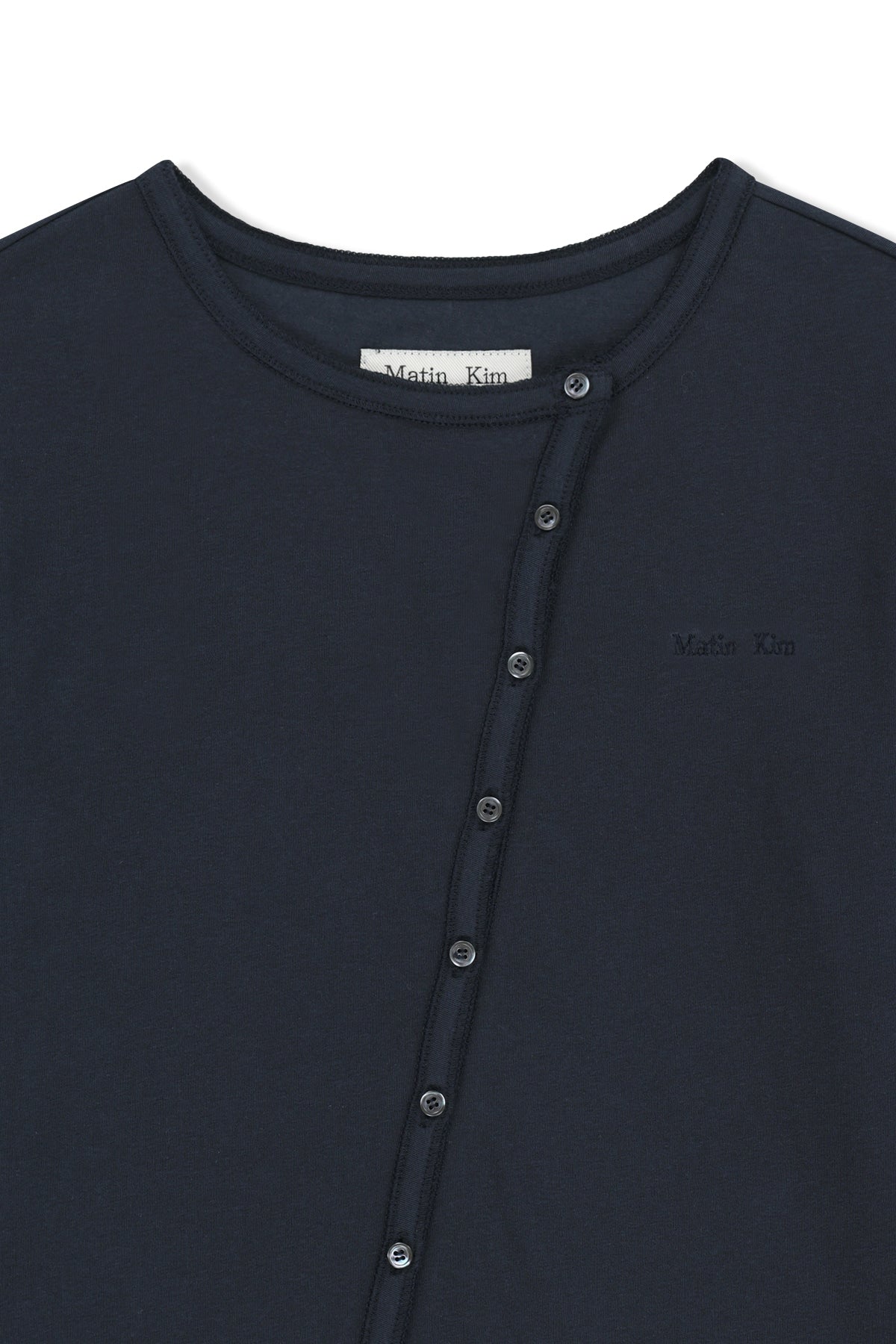[matinkim] Asymmetric Button Closure Top IN Navy