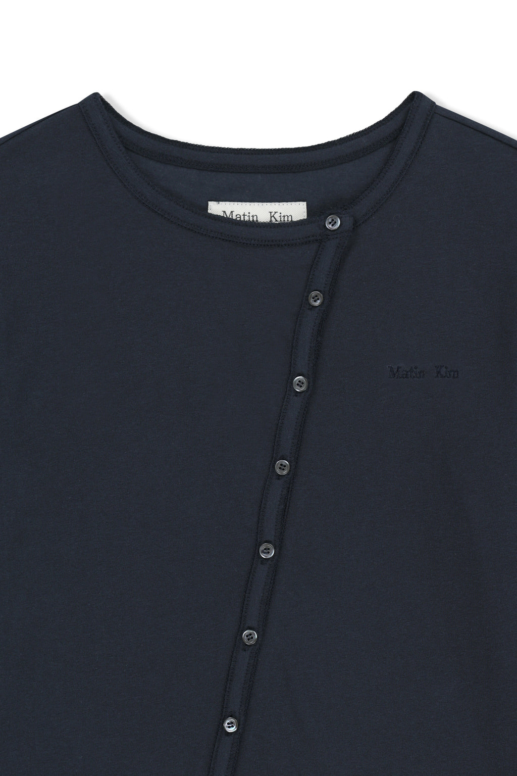 [matinkim] Asymmetric Button Closure Top IN Navy