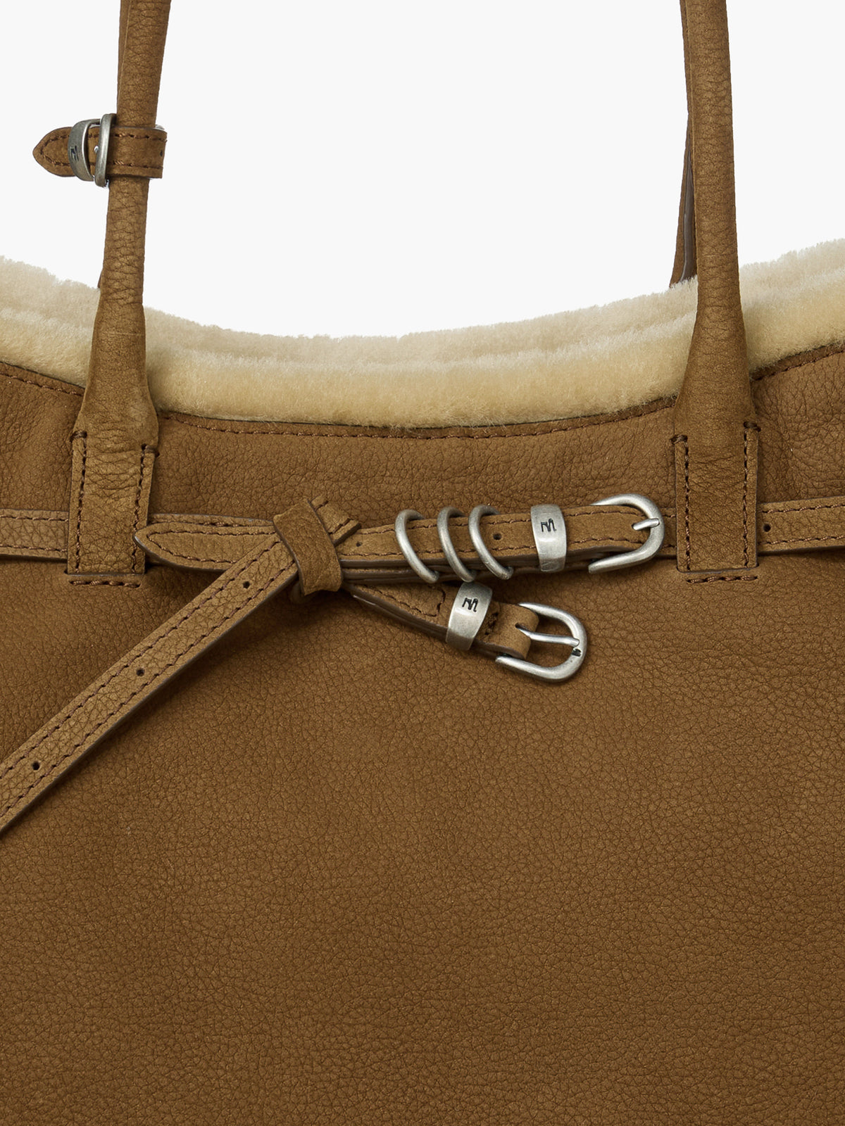 Margesherwood Grandma Used Bag Large beige shearling+chestnut nubuck