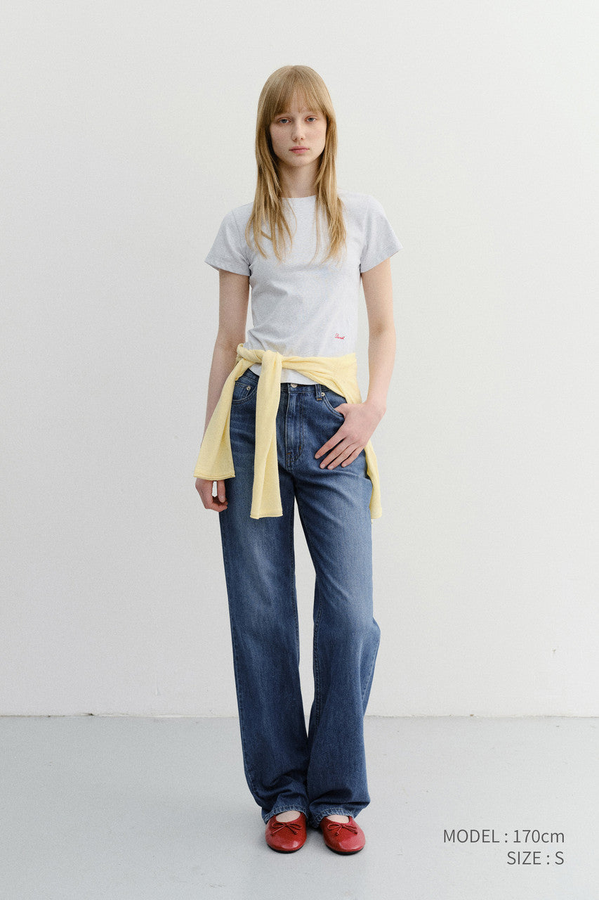 Dunst Curved Hem Slim Top Light Melange Grey