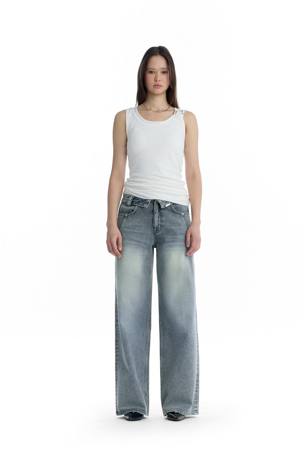 Treemingbird Double Layered Ring Sleeveless Top White