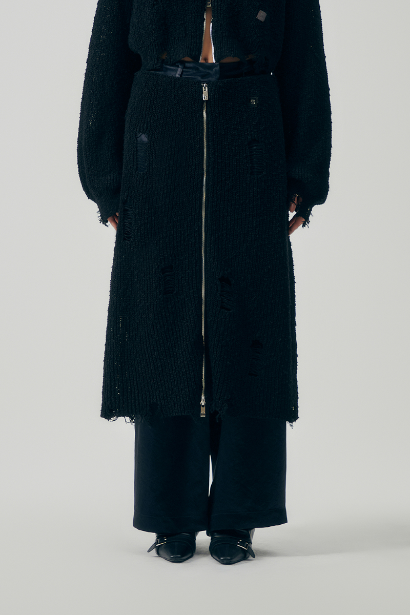 Treemingbird Linksle Texture Knit Set-up Skirt Black