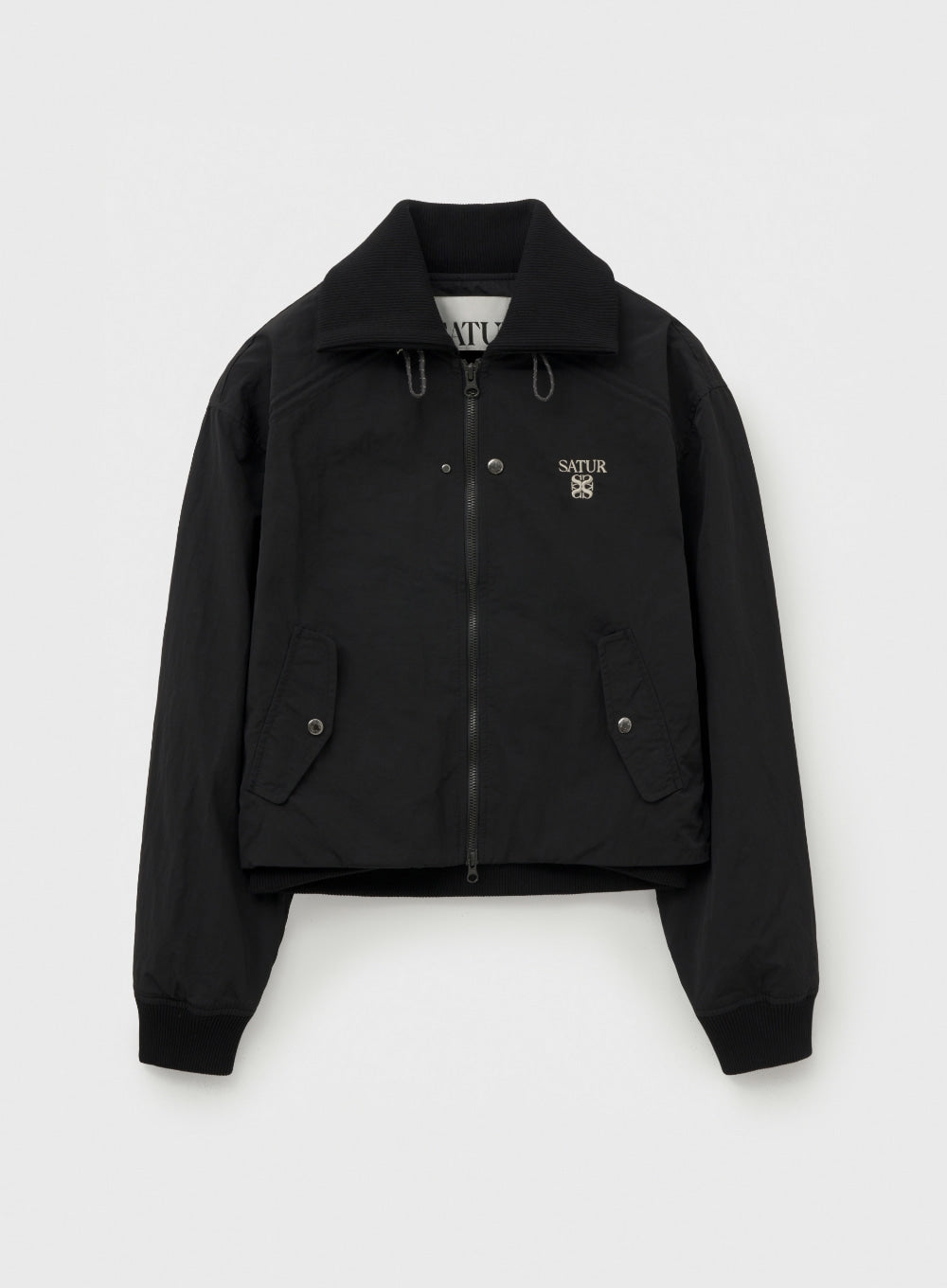 [satur] (W) Maron Nylon Crop Bomber Jacket - Black