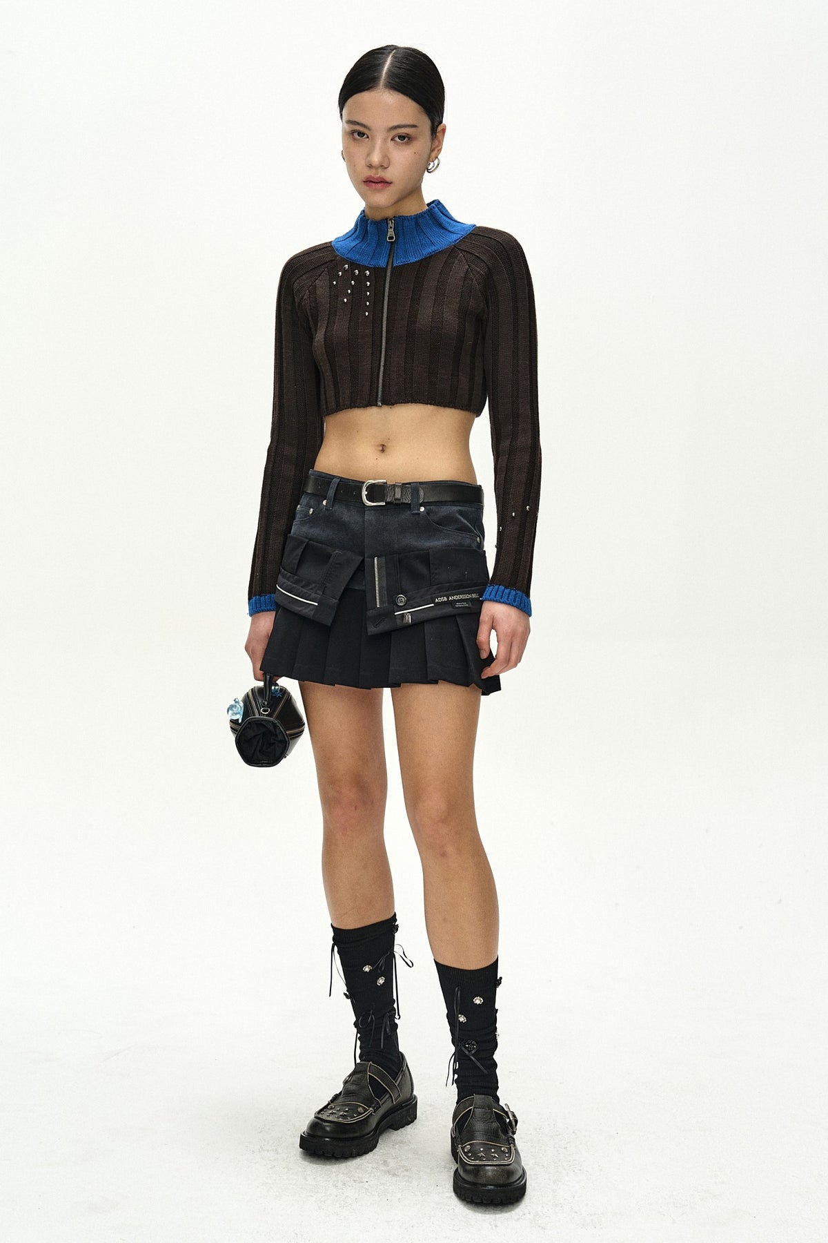 Andersson Bell Studded Wide Rib Crop Zip-UP