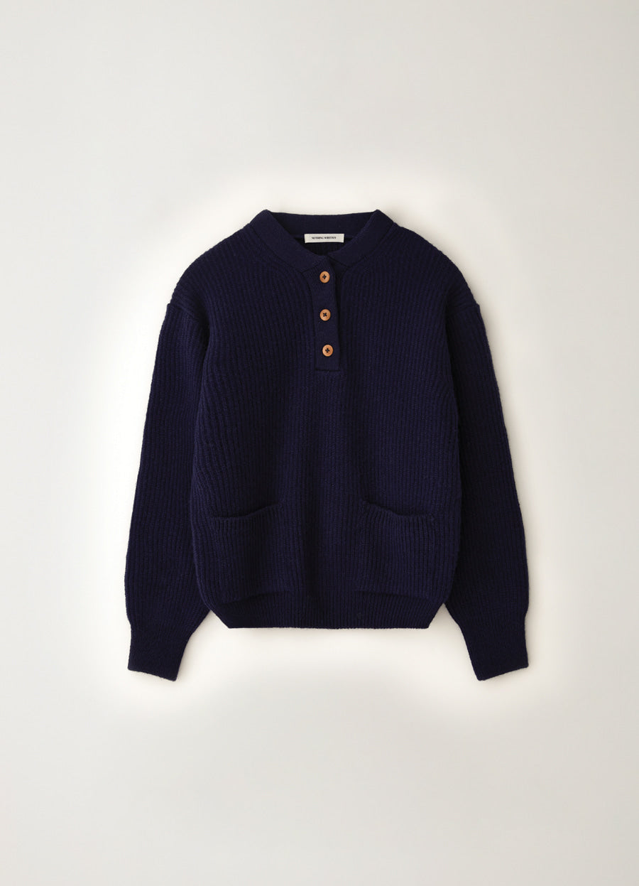 Nothing Written Shetland wool henri-neck pullover (Navy)