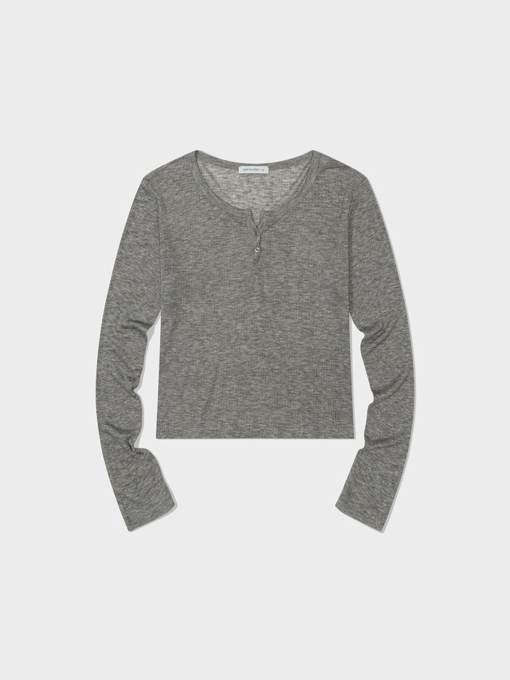 Low Classic See-Through Henry Neck Long Sleeve T-Shirt Melange Grey