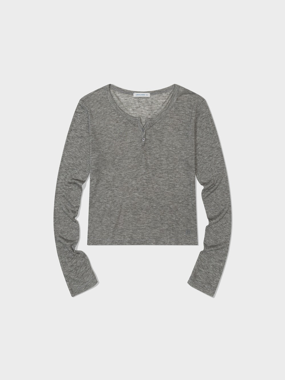 Low Classic See-Through Henry Neck Long Sleeve T-Shirt Melange Grey