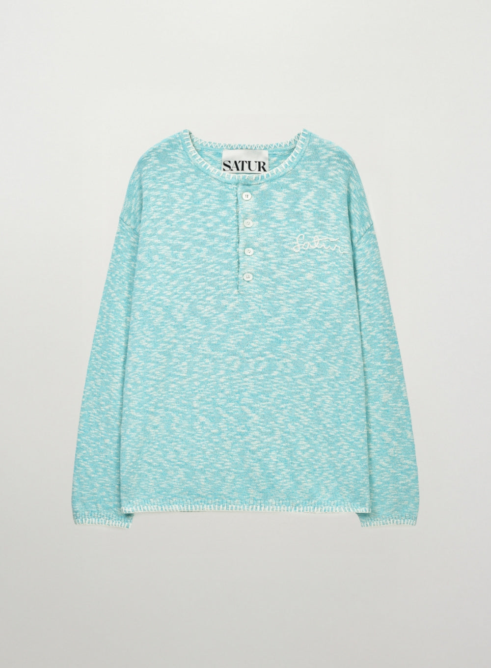 Satur Henley Neck Two Tone Knit - Blue