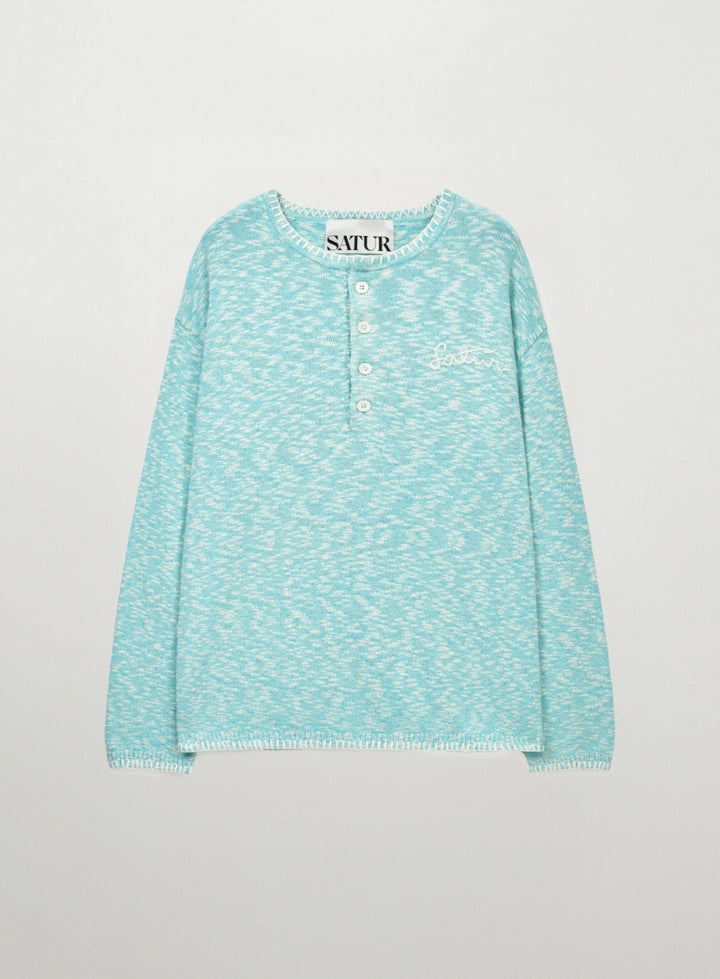 Satur Henley Neck Two Tone Knit - Blue