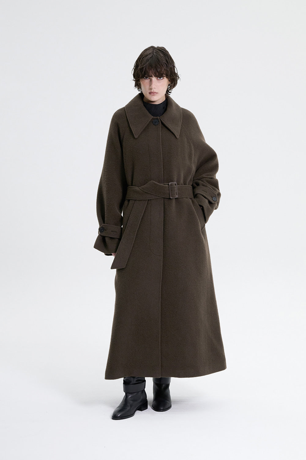 Treemingbird Traum Balmacaan Long Coat Khaki Brown