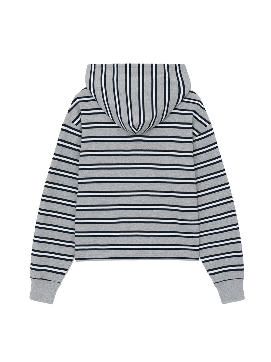 GLOWNY Heritage Stripe Button Hoodie (Gray)