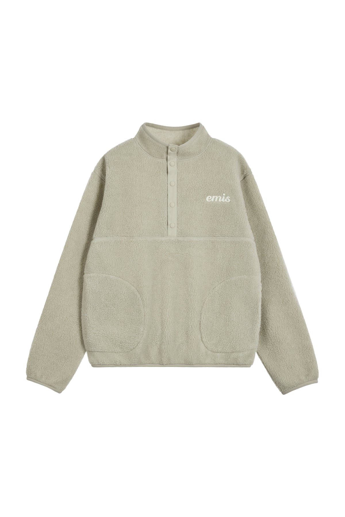 EMIS Oversized Half Neck Fleece Top-Beige