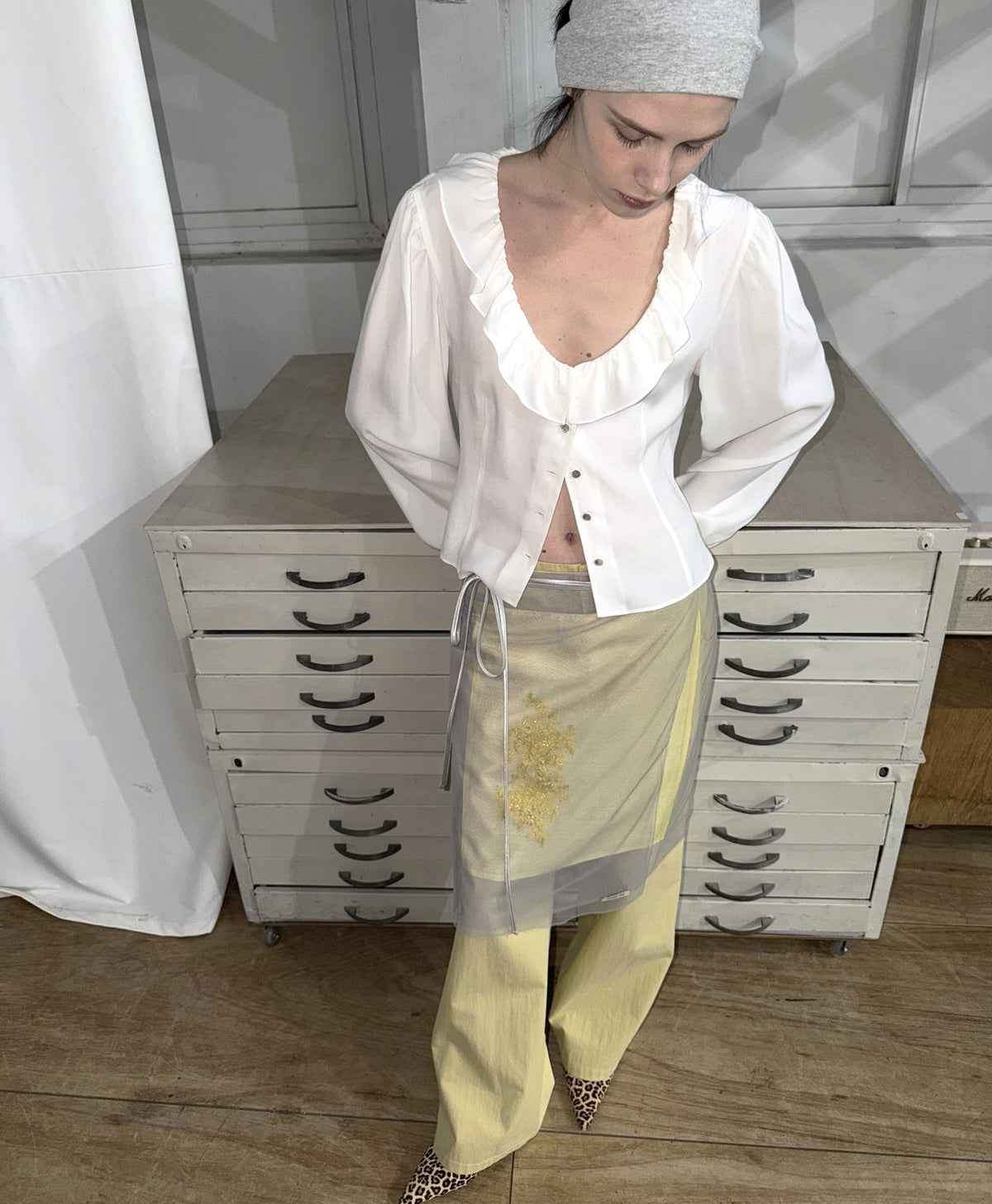 Overdueflair Ruffle Scoop Neck Blouse Ivory