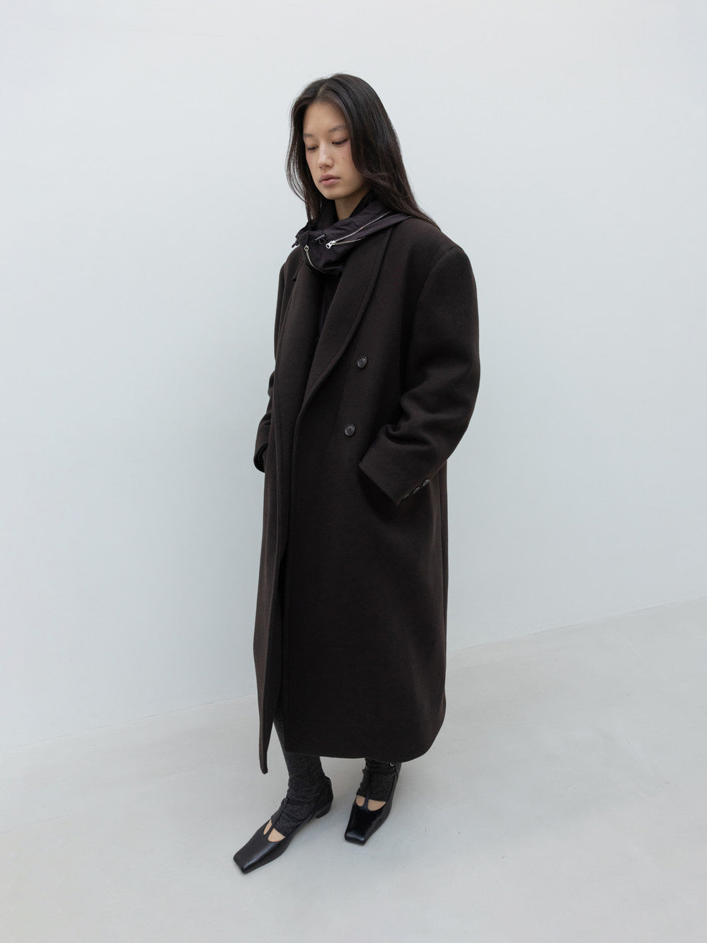 Low Classic Wool Shawl Collar Coat Brown