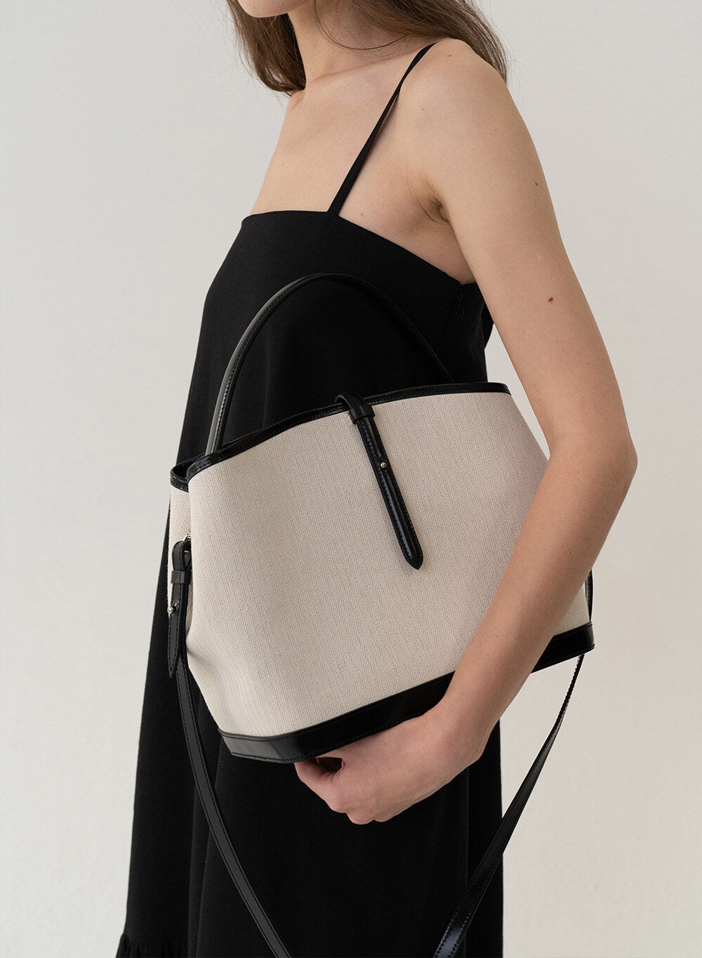 Kindersalmon Leather-Trimmed Canvas Crossbody Ecru