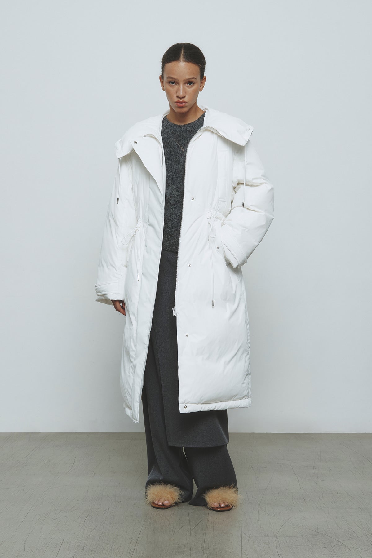 Matinkim Draw String Long Down Jumper IN White
