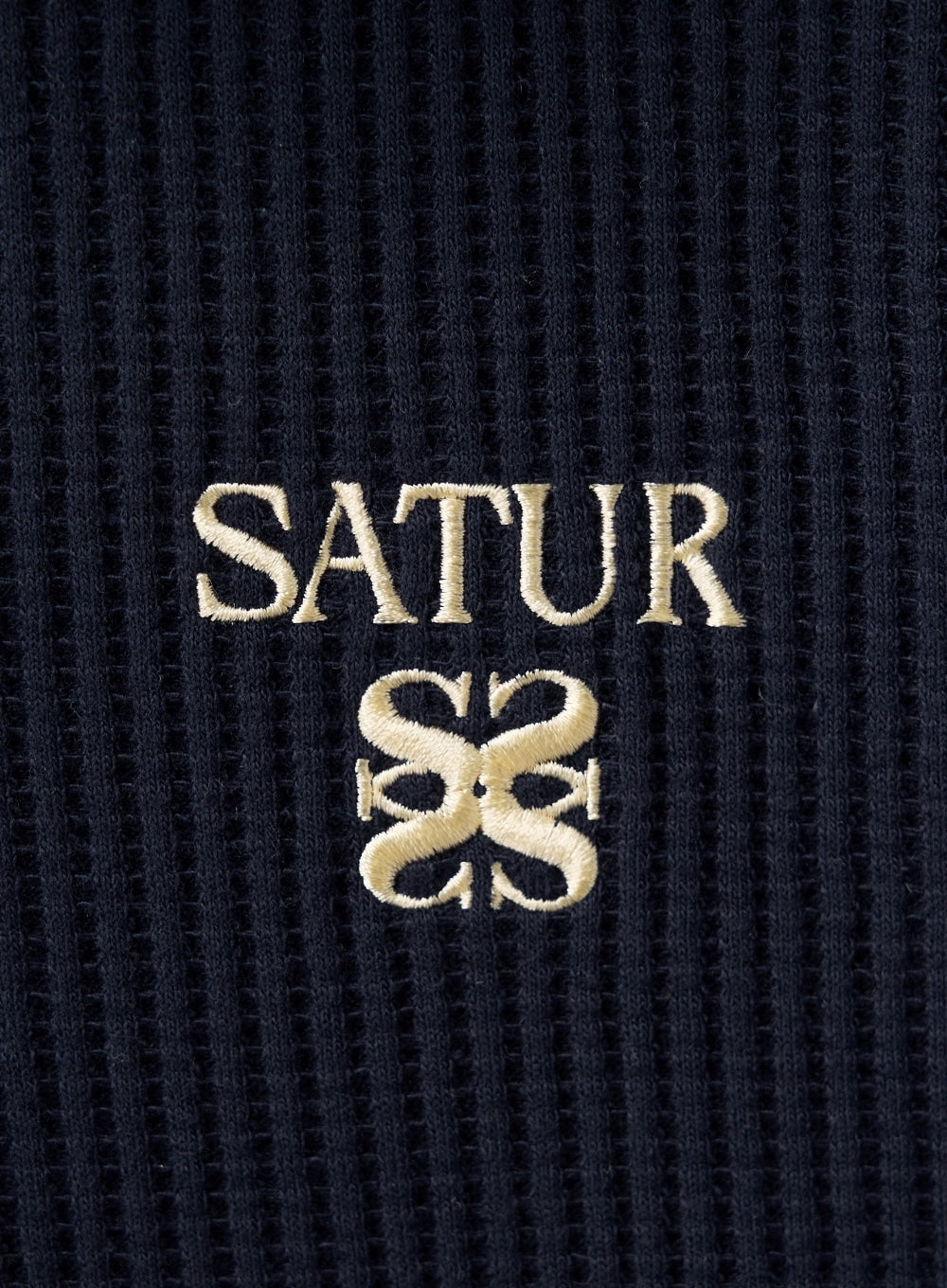 [satur] Half Button Waffle Hoodie - Navy