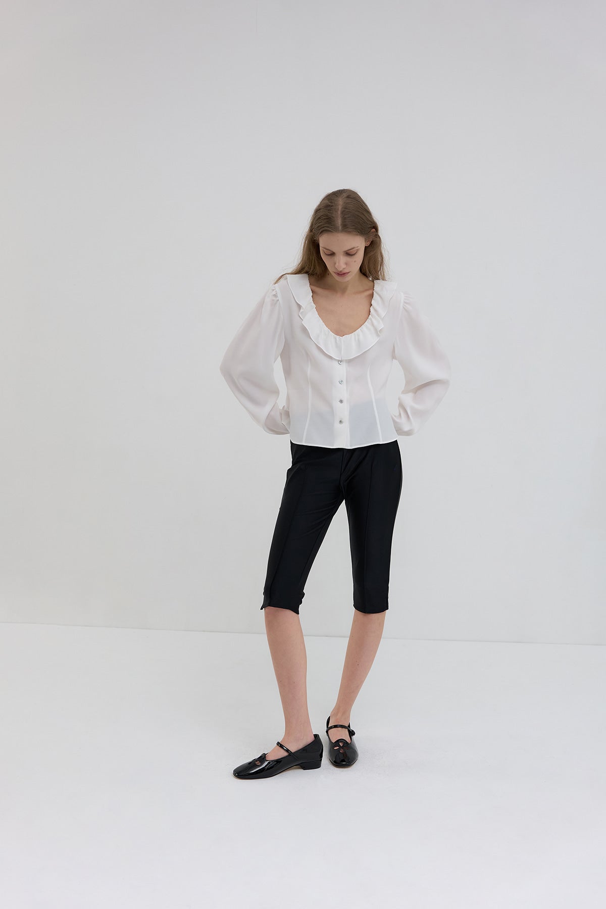 Overdueflair Ruffle Scoop Neck Blouse Ivory