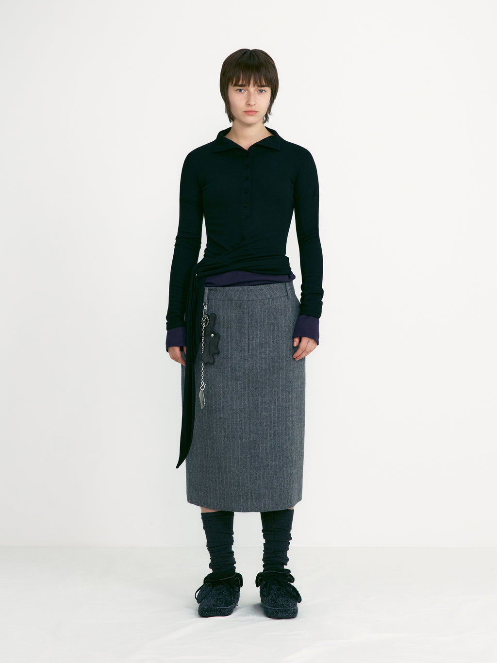 [low_classic] Button Up Wrap T-Shirt
Black