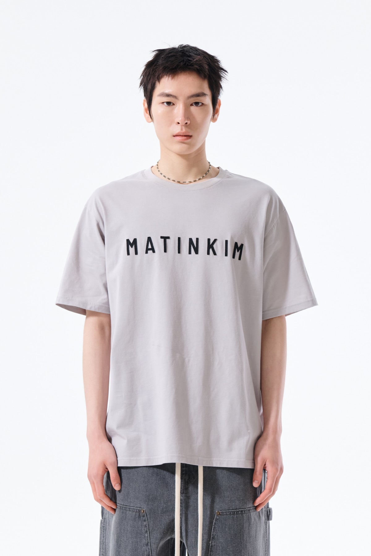 Matinkim Applique Felt Logo Top For Men IN Grey