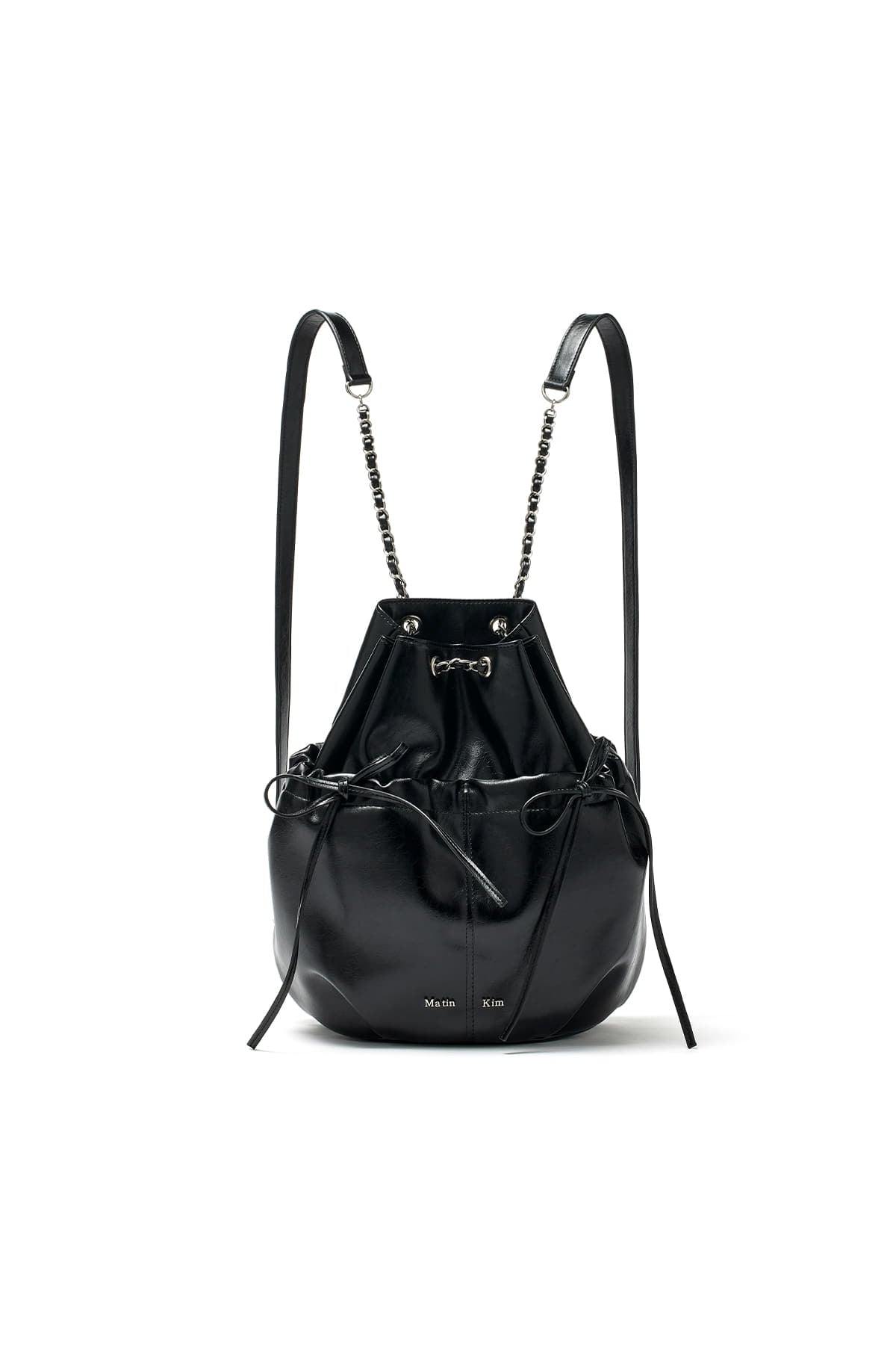 [matinkim] DRAW STRING RIBBON BACK PACK IN BLACK