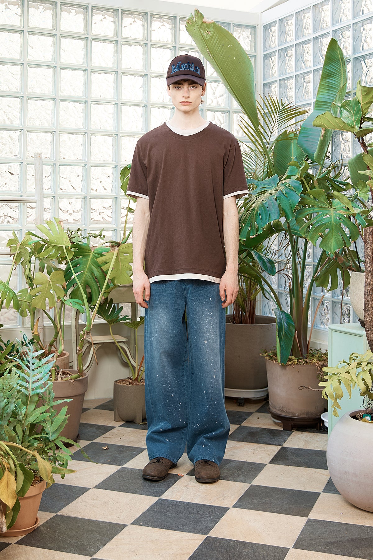 Matinkim Color Point Layered Top For Men IN Brown