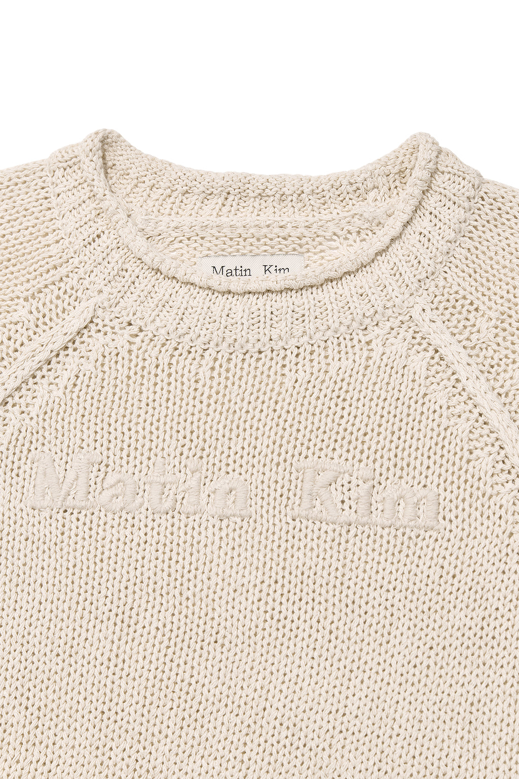 [matinkim] THREE QUARTER SLEEVE LOGO KNIT PULLOVER IN BEIGE