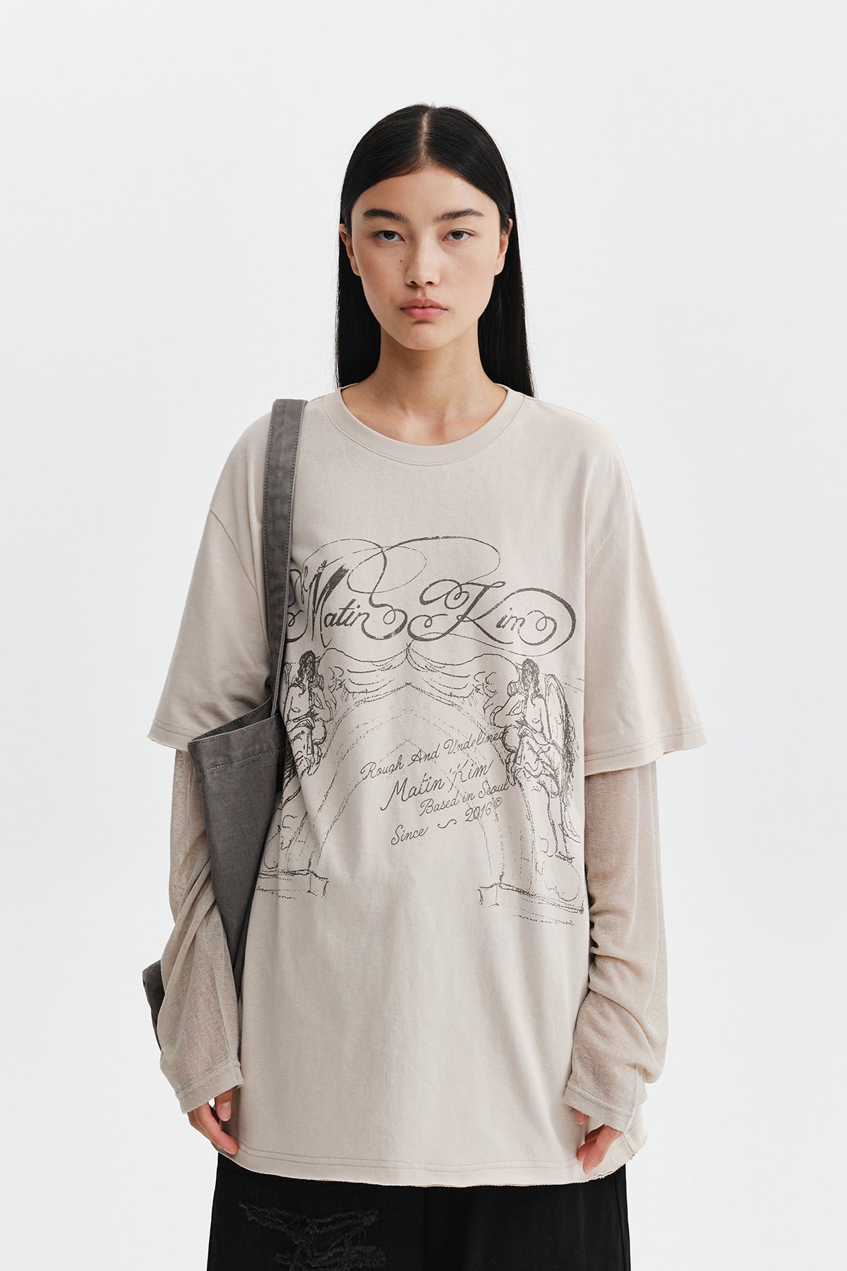 Matinkim Graffiti Artwork Layered Top IN Beige