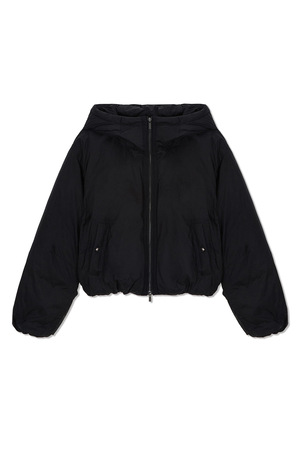 [matinkim] BACK LOGO HOODY SHORT DOWN JUMPER IN BLACK