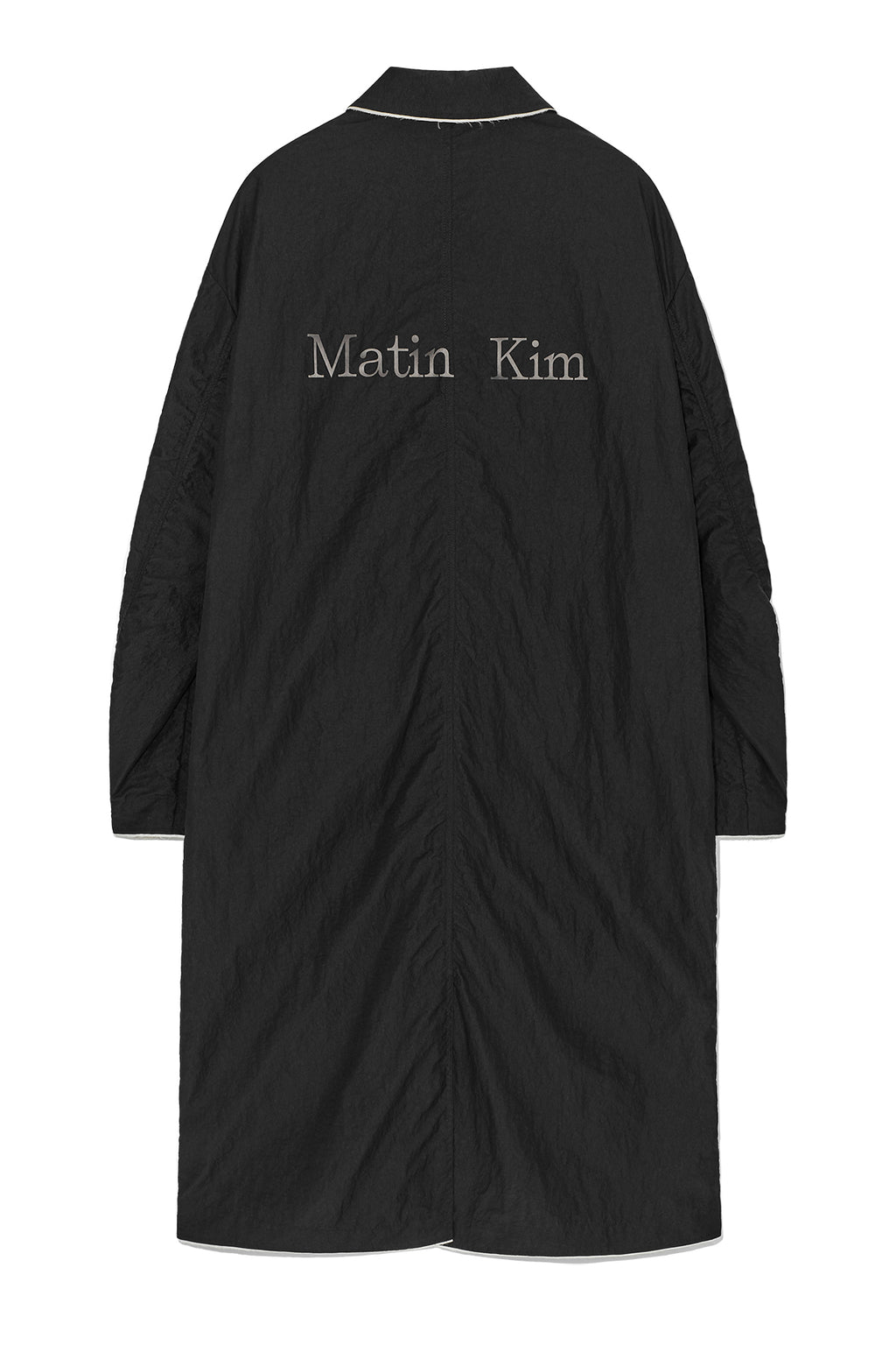 [matinkim] BACK LOGO POINT NYLON LONG COAT FOR WOMEN IN BLACK