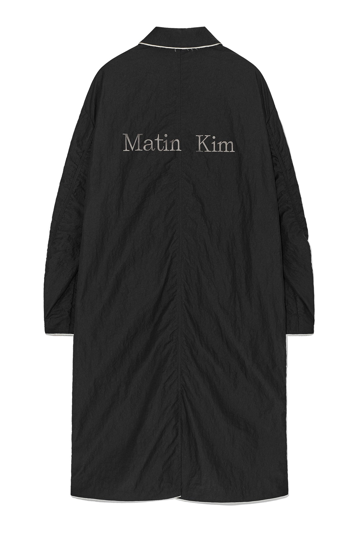 [matinkim] BACK LOGO POINT NYLON LONG COAT FOR WOMEN IN BLACK
