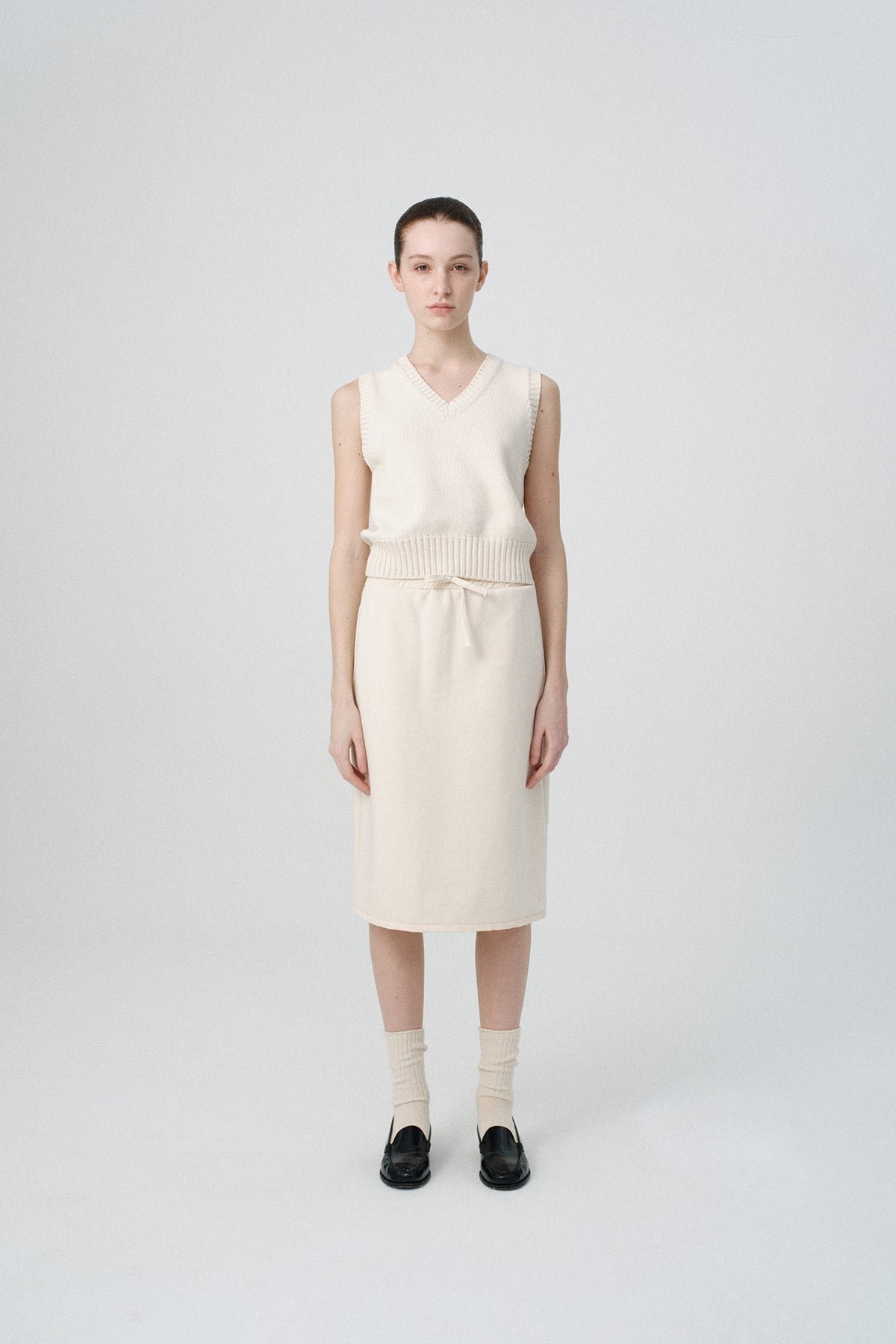 Nothing Written Drawstring cotton midi skirt (Cream)