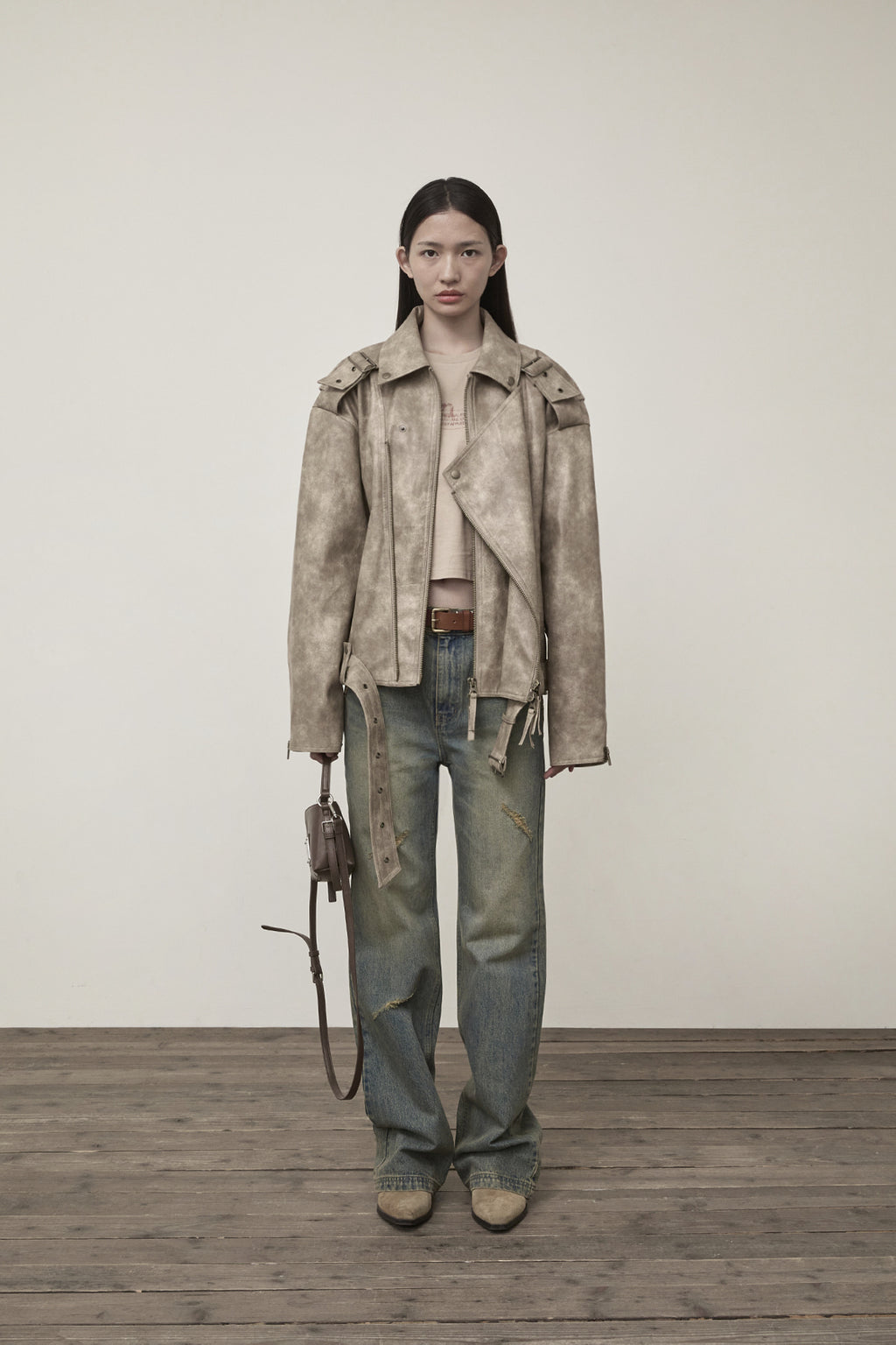 Matinkim Faux Leather Belted Rider Jumper IN Beige