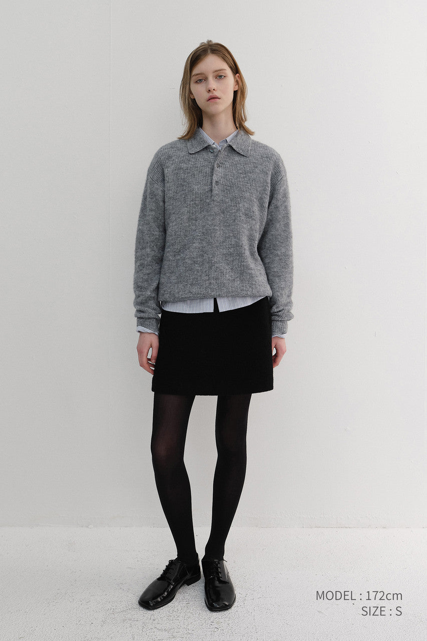 Dunst Unisex Hairy Collared Sweater Melange Grey