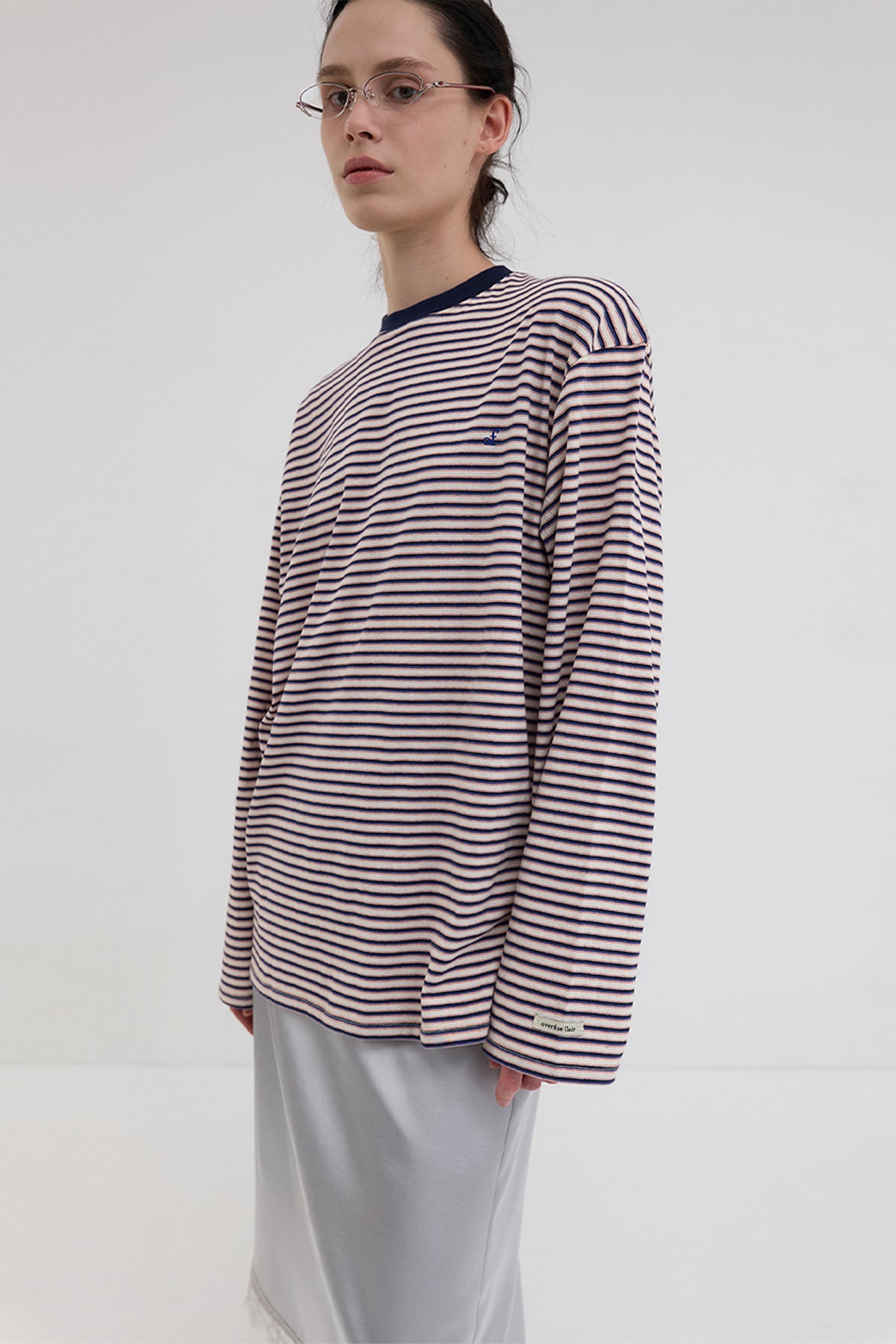 Overdueflair Stripe Long Sleeve T-Shirt Navy
