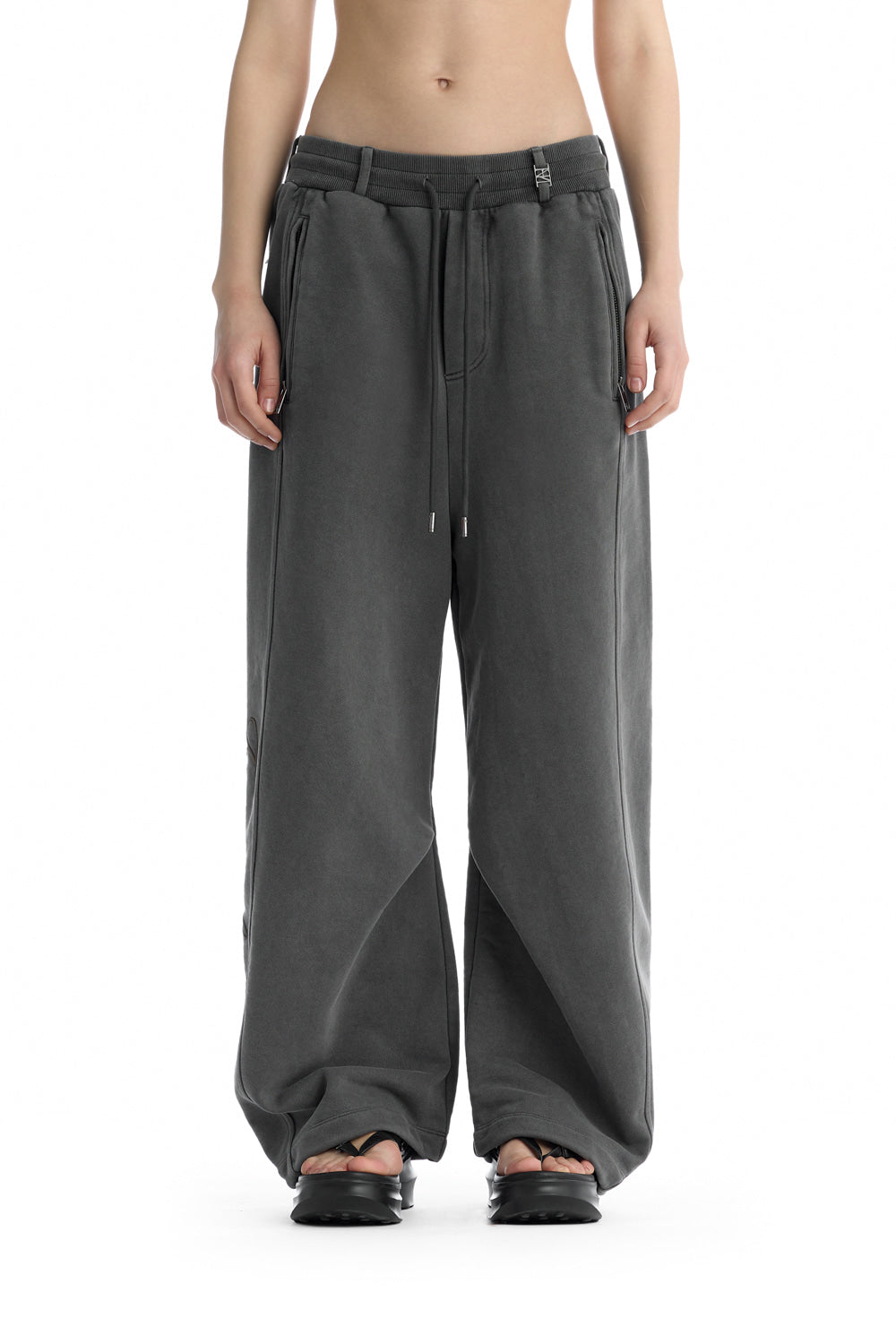 Treemingbird Embroidered Logo Curved Sweatpants Charcoal