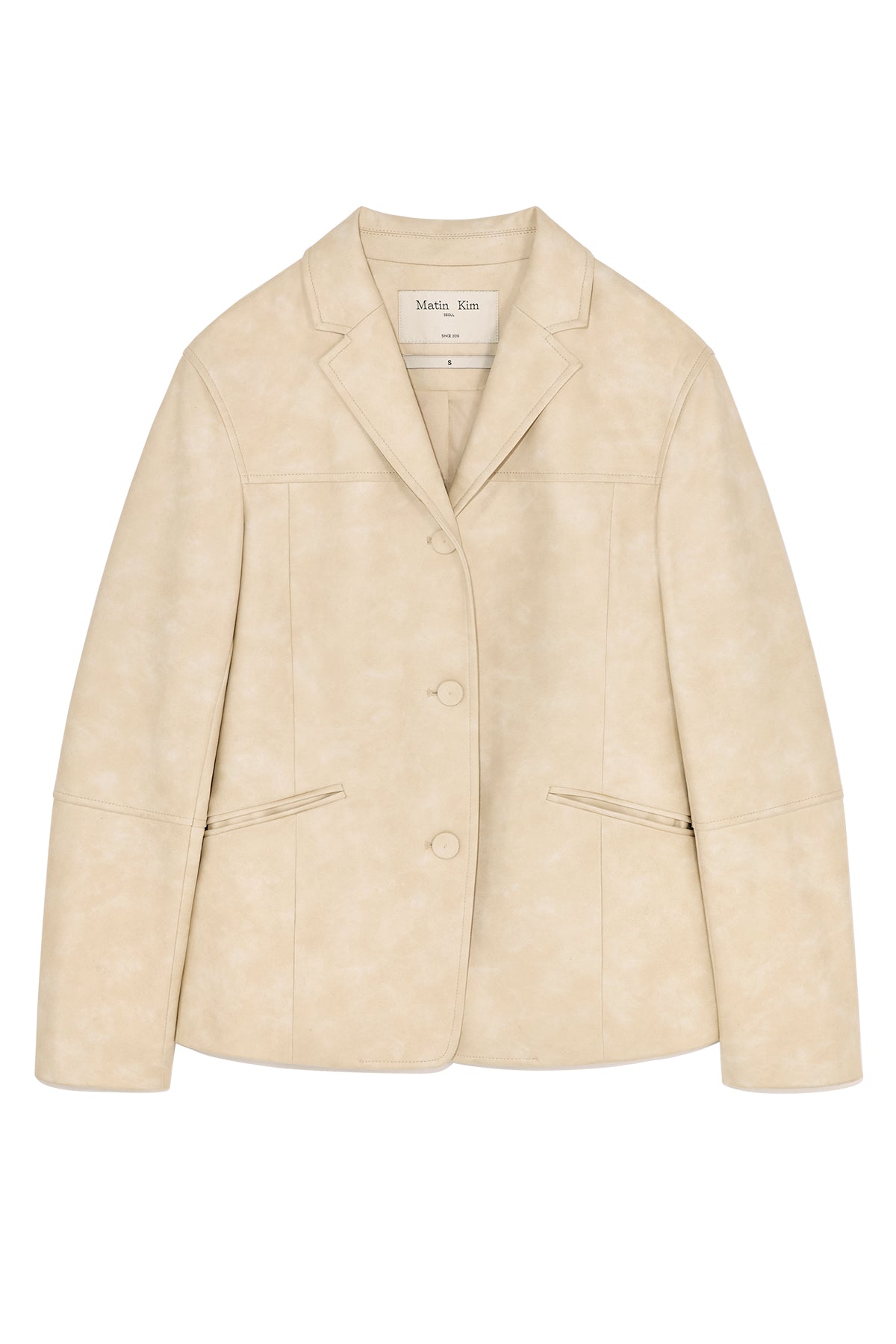 Matinkim Washed Matt Leather Single Blazer IN Light Beige