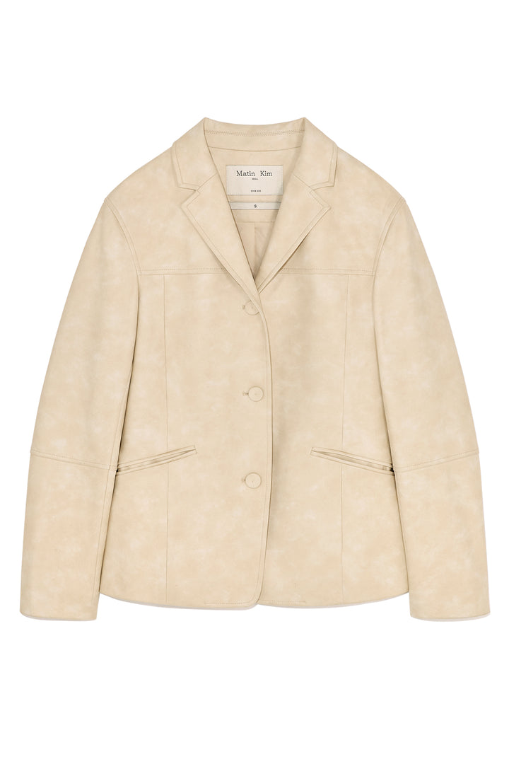 Matinkim Washed Matt Leather Single Blazer IN Light Beige
