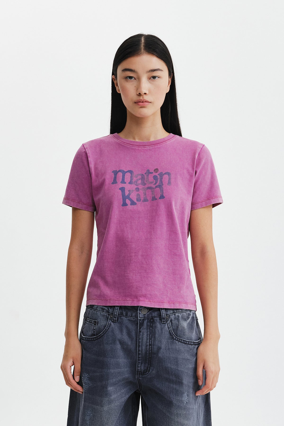 Matinkim Round Logo Graffiti Slim Top IN Pink