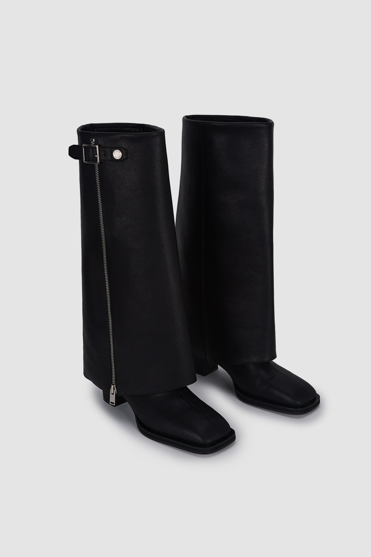 [matinkim] Zipper Point Middle High Boots IN Black