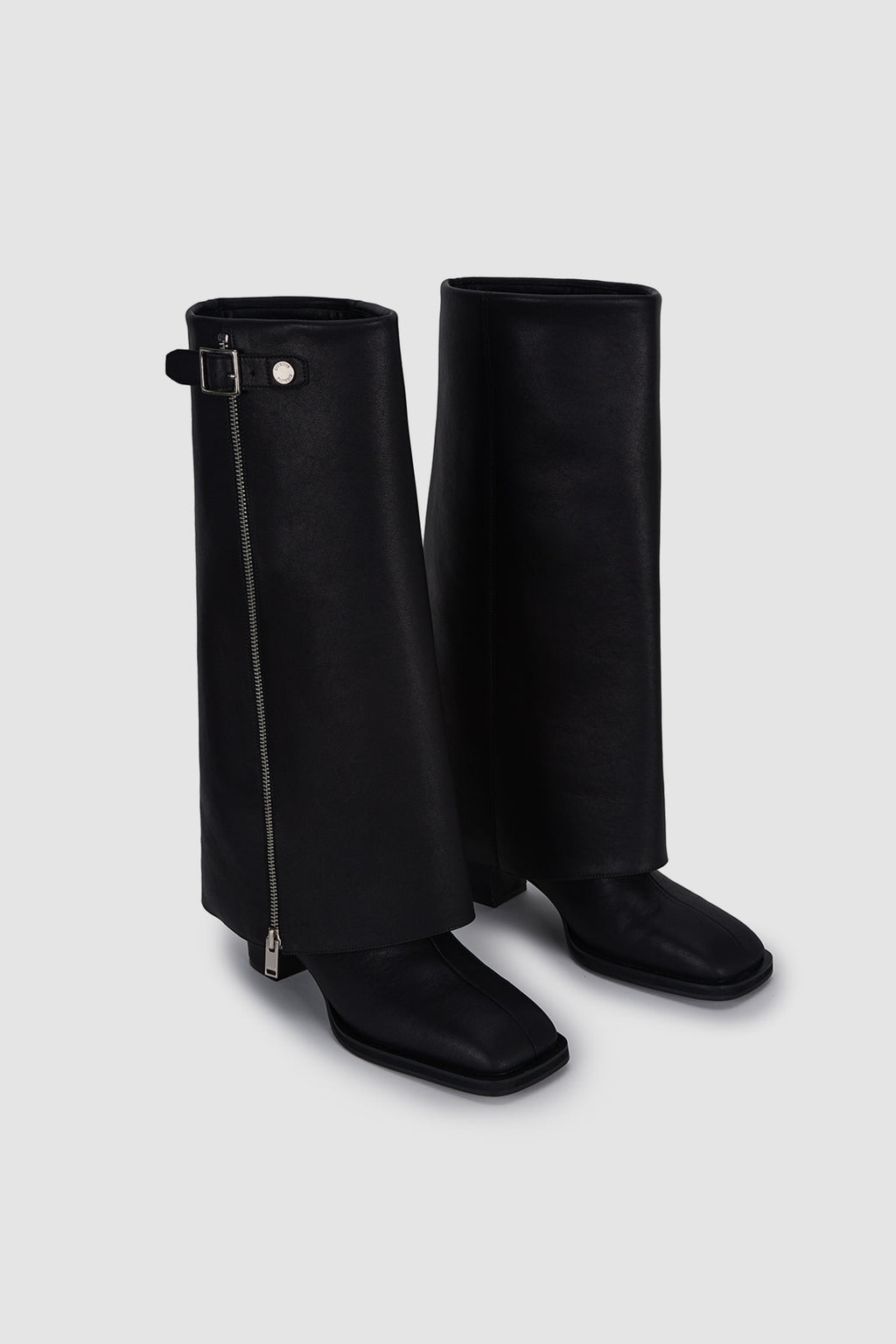 [matinkim] Zipper Point Middle High Boots IN Black