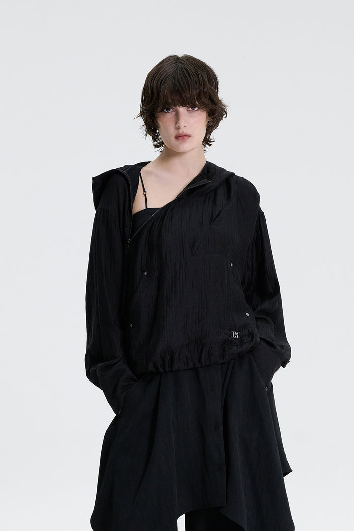 Treemingbird Crinkle Zipper Anorak Black