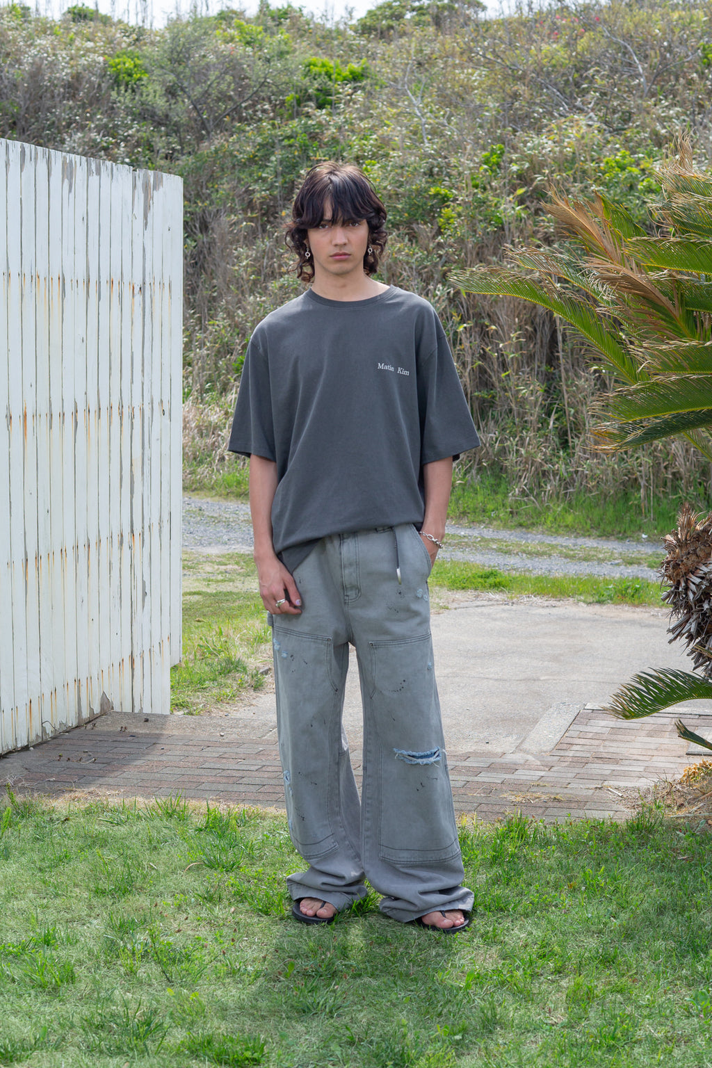 Matinkim Vintage Washed Logo Top For Men IN Charcoal