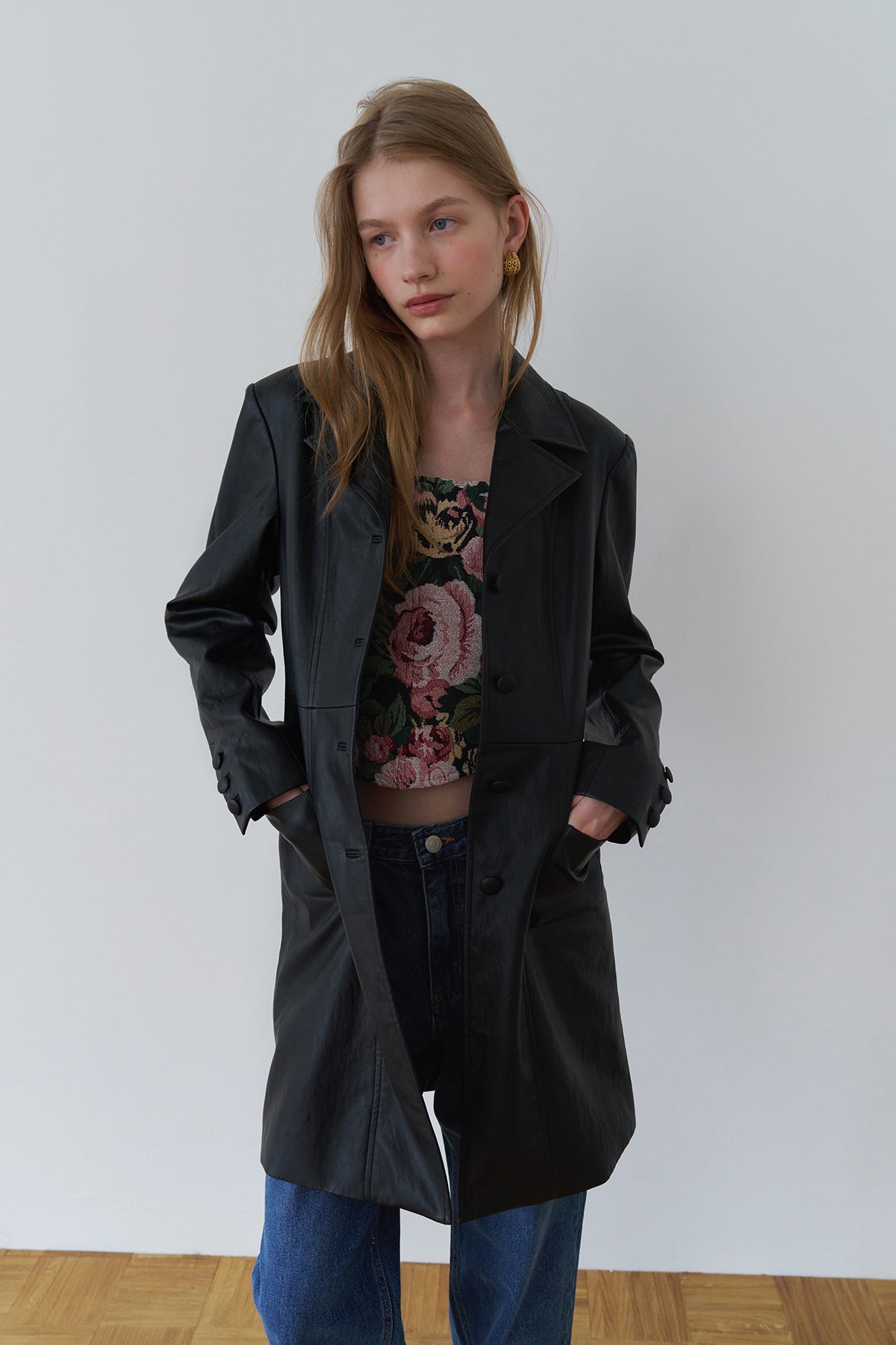 Overdueflair Vintage Tailored Leather Coat Black