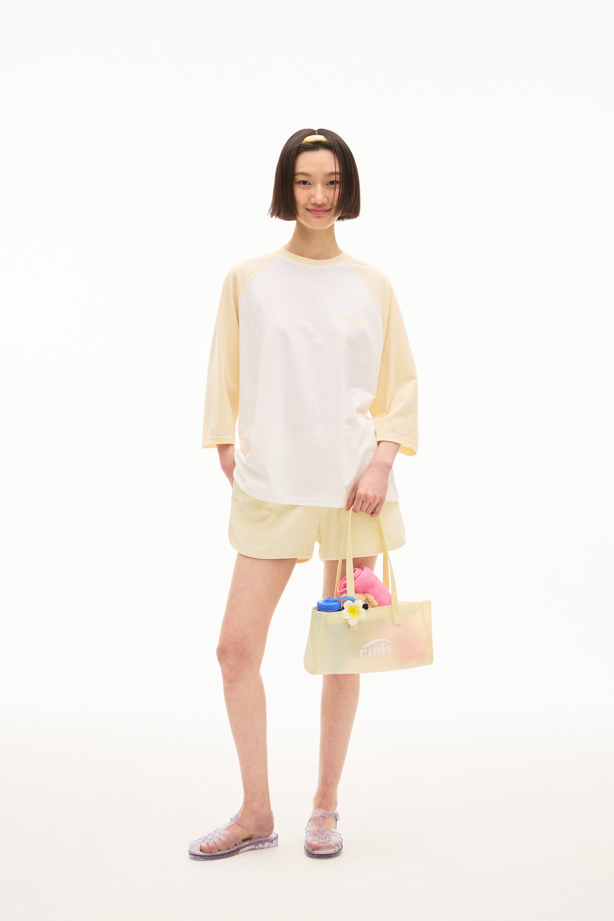 Emis Stripe Raglan Sleeve T-Shirt-Yellow